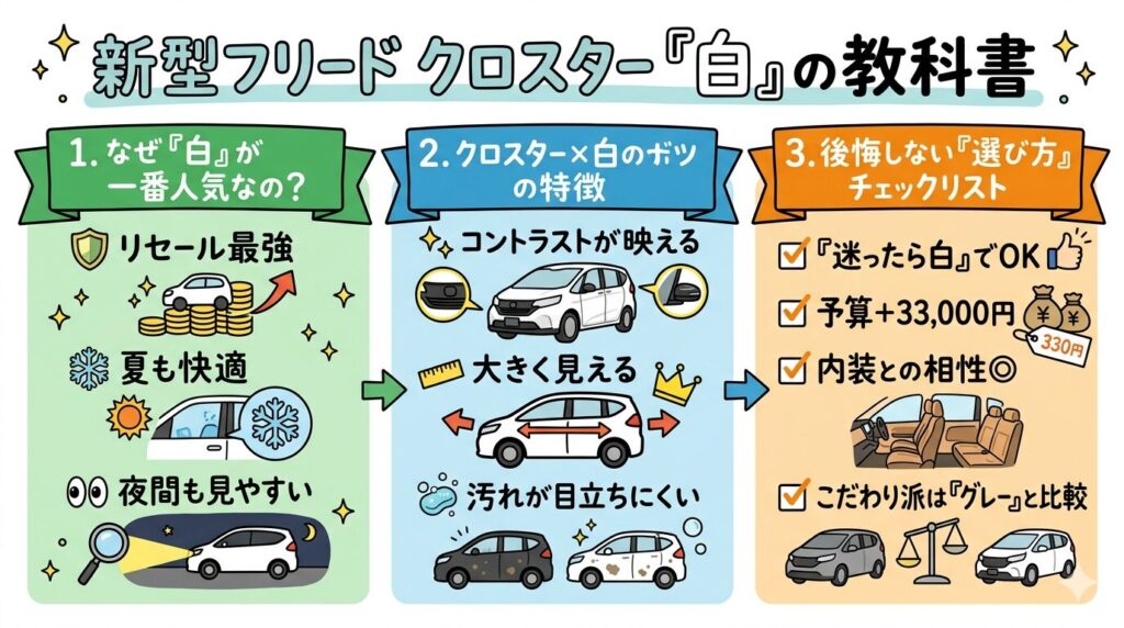 新型フリードクロスターの白が人気色な理由、特徴と後悔しない選び方