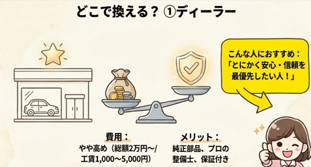 ディーラーでの交換費用と特徴　フリード　GT系