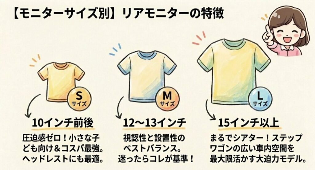 【モニターサイズ別】リアモニターの特徴