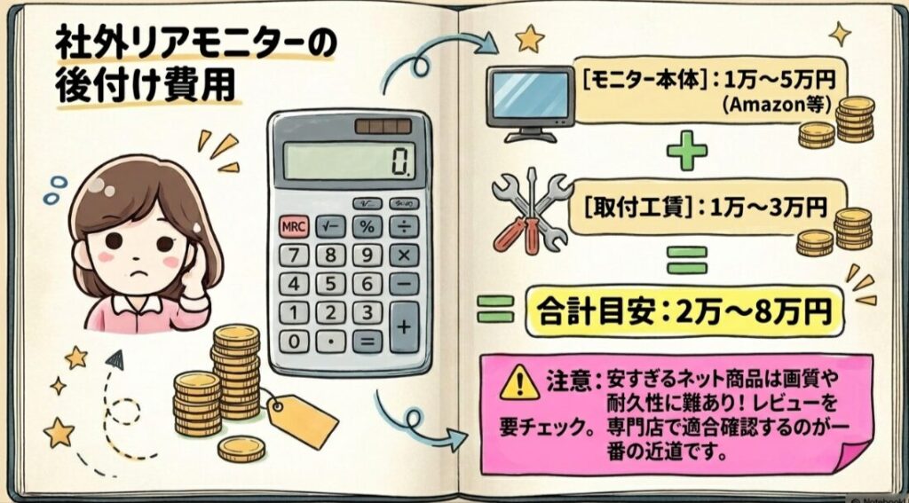 社外リアモニターの後付け費用