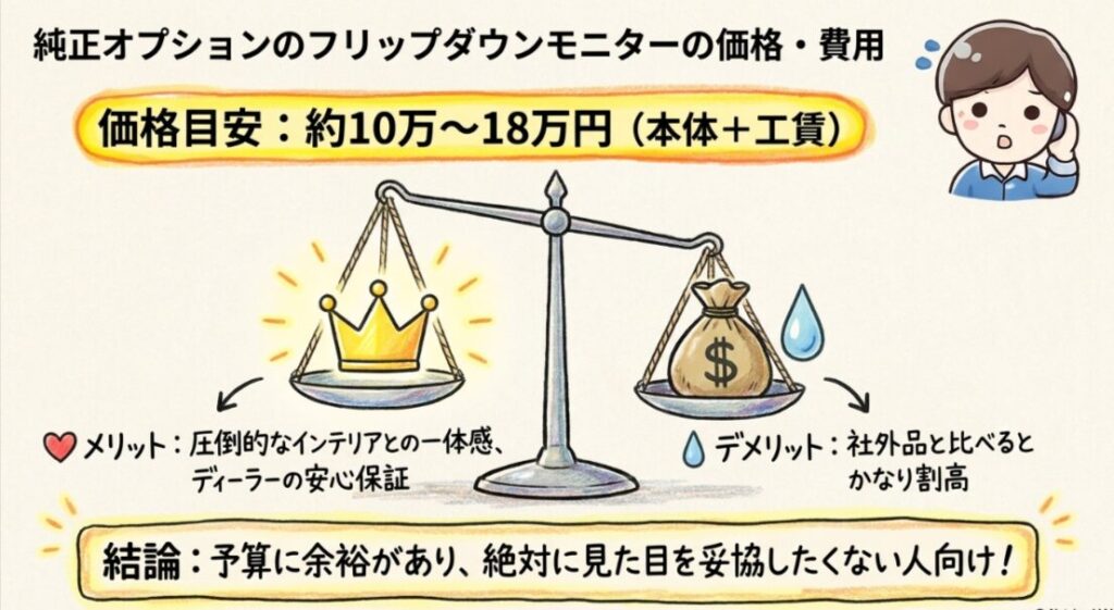 純正オプションのフリップダウンモニターの価格・費用