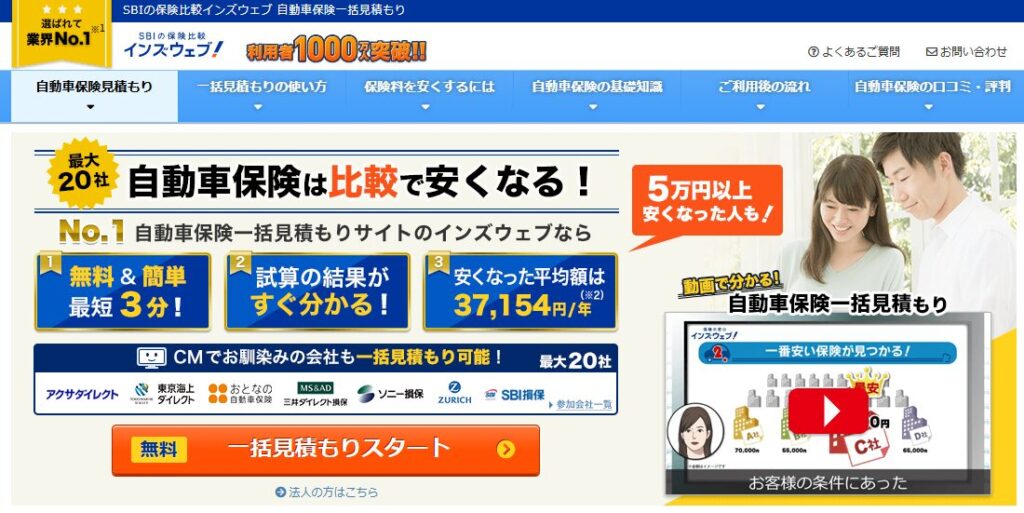 自動車保険一括見積もりサービス【インズウェブ】の要点