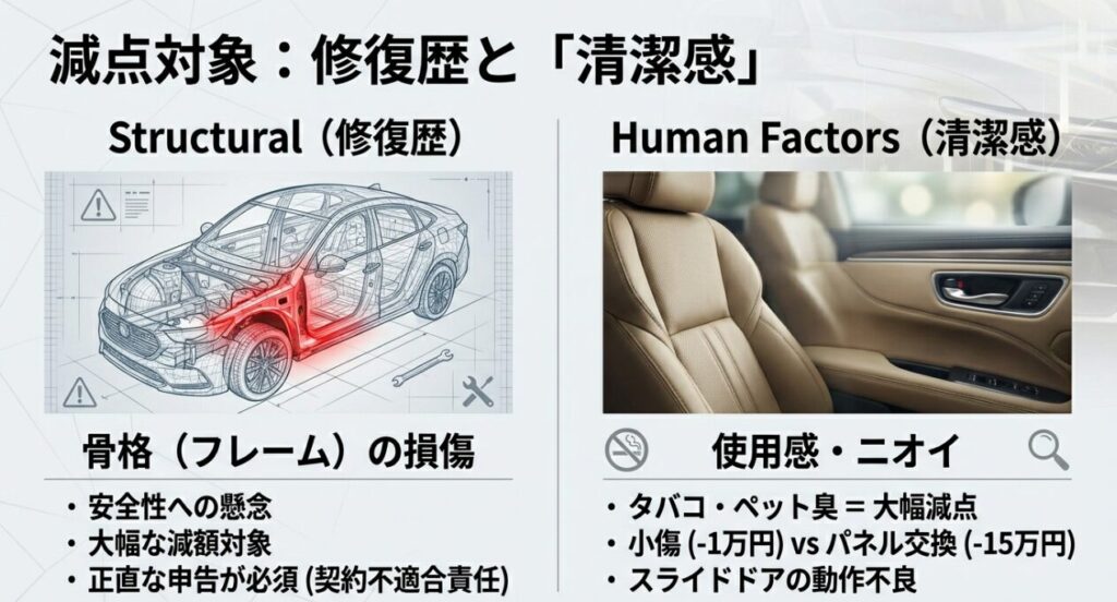 フリード　修復歴と傷の減額基準