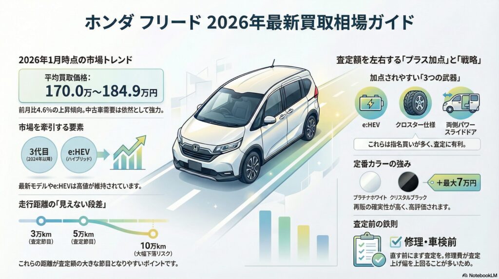 フリード　買取相場　2026年版　年式　距離別　早見ガイド集