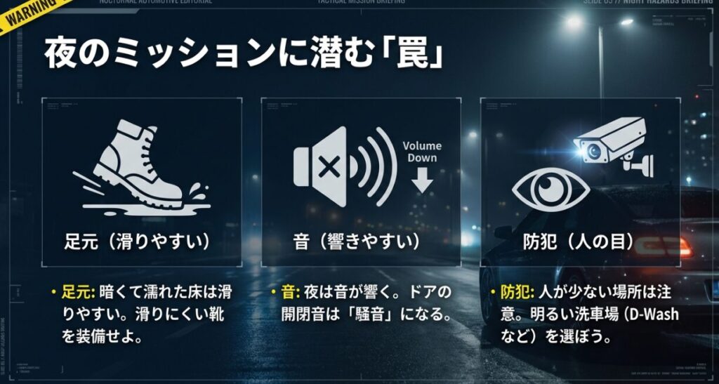 危険な面は「足元」と「人の少なさ」