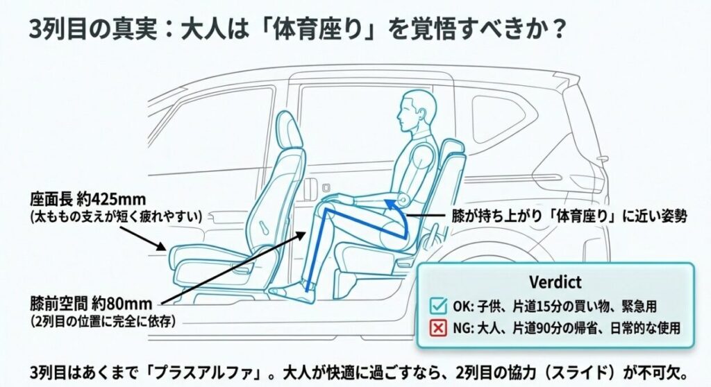 3列目の足元と膝前空間 新型フリード
