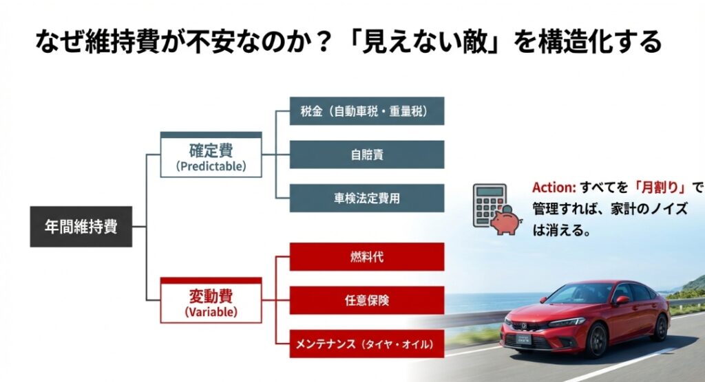 まずは「確定費」と「変動費」に分ける 新型フリード 維持費