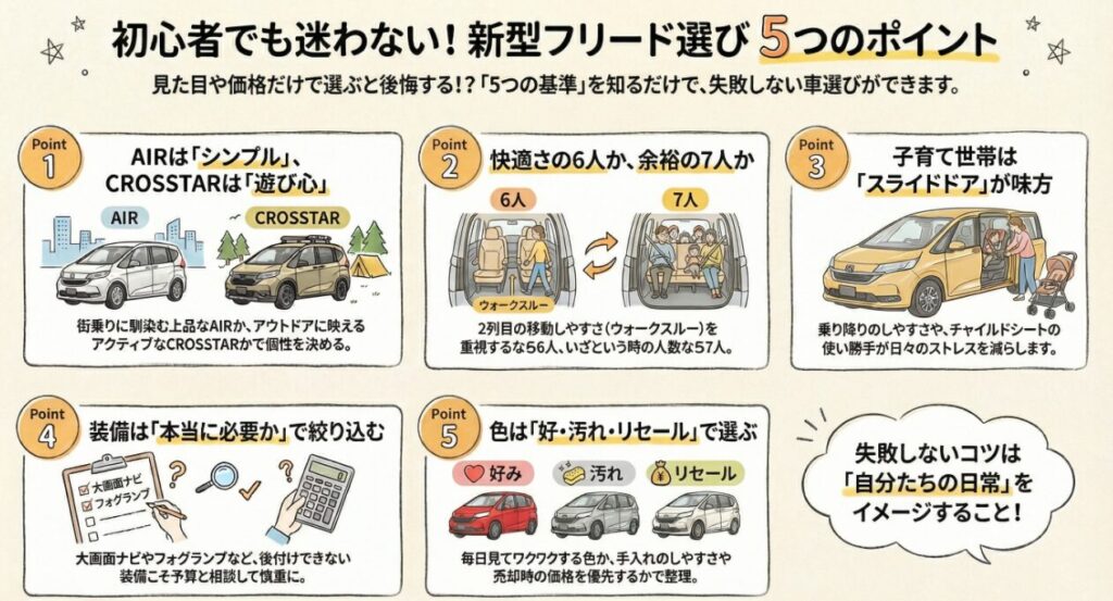 【2026年最新】新型フリードの選び方完全ガイド|グレード・定員・カラー・装備のおすすめを解説
