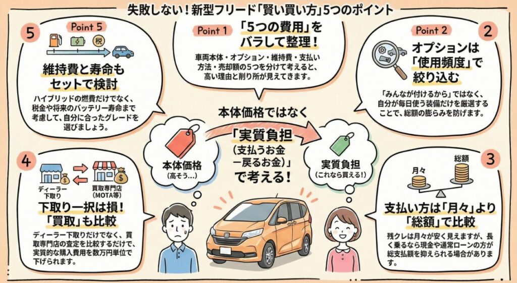 新型フリードの費用完全ガイド|購入総額・維持費・残クレ・値引き・買取相場まで解説