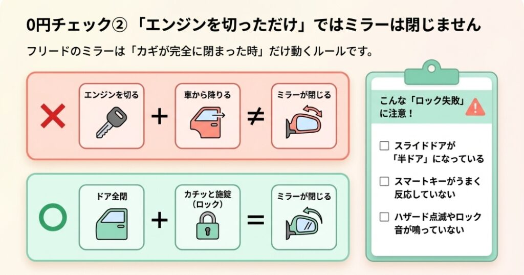 ロック連動条件と作動の仕組み　フリード　GT系