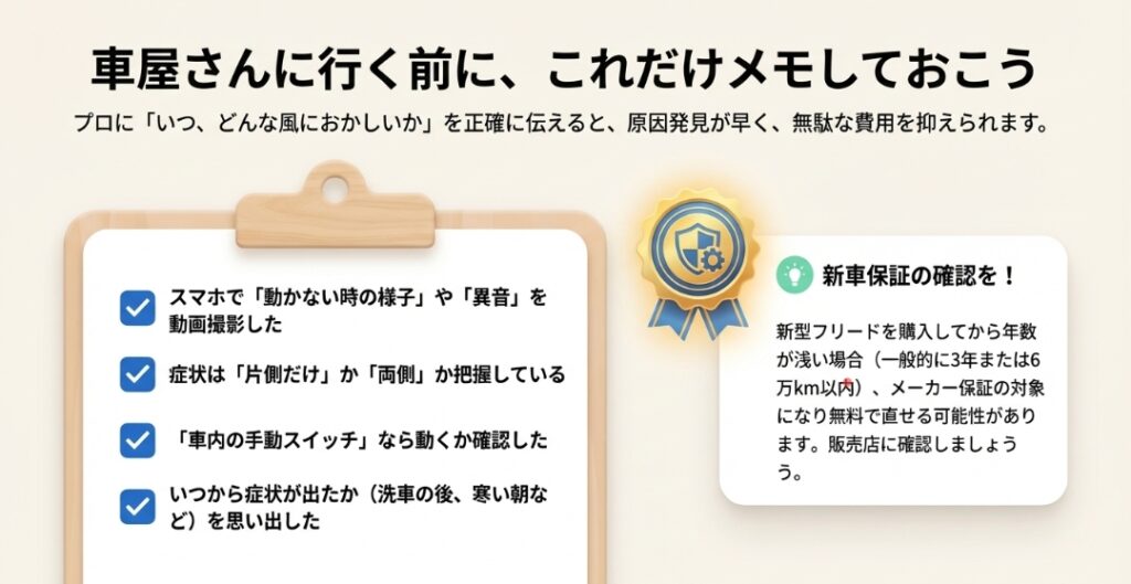 入庫前に伝えると話が早い内容　フリード　GT系