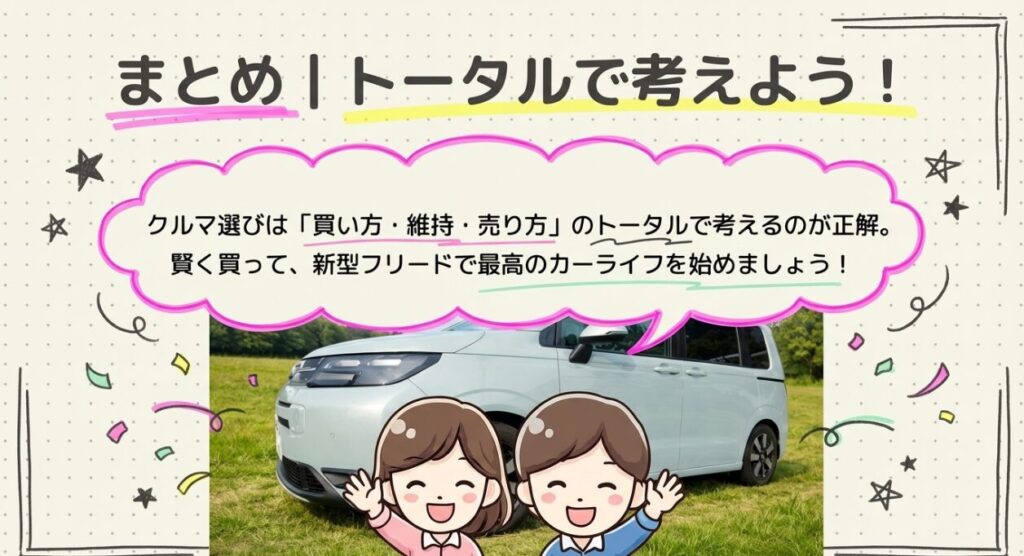 まとめ|新型フリードの費用は「買い方・維持・売り方」まで含めて考えるべき