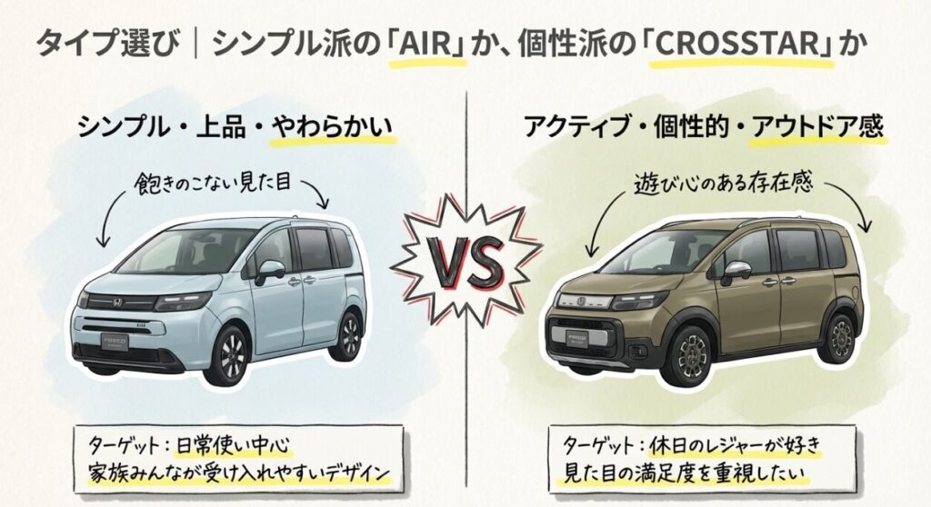 新型フリードのタイプ選び|AIRとCROSSTARはどっちがいい?