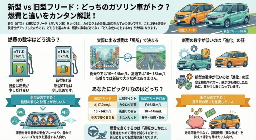 フリード（GT系）のガソリン車は燃費が悪いは本当？新旧比較で検証