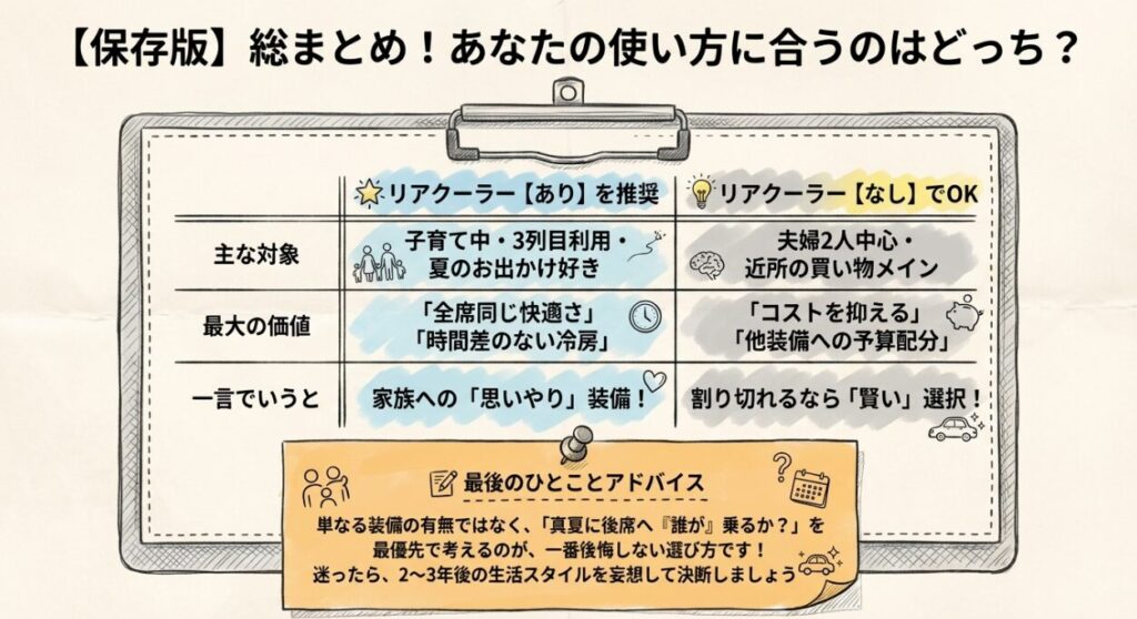 新型フリードのリアクーラーあり・なし比較のまとめ