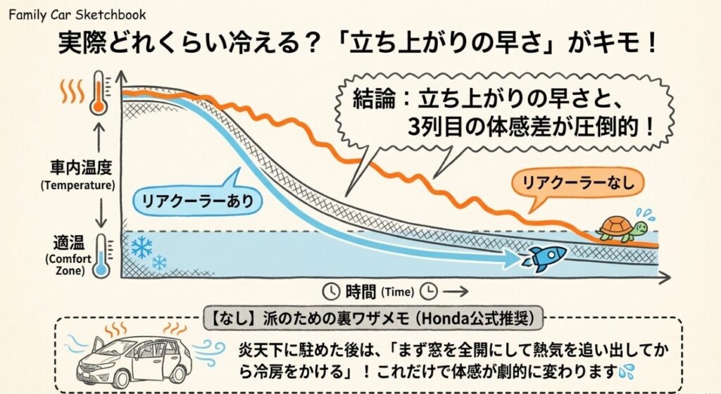 新型フリードの後部座席は実際にどれくらい冷える