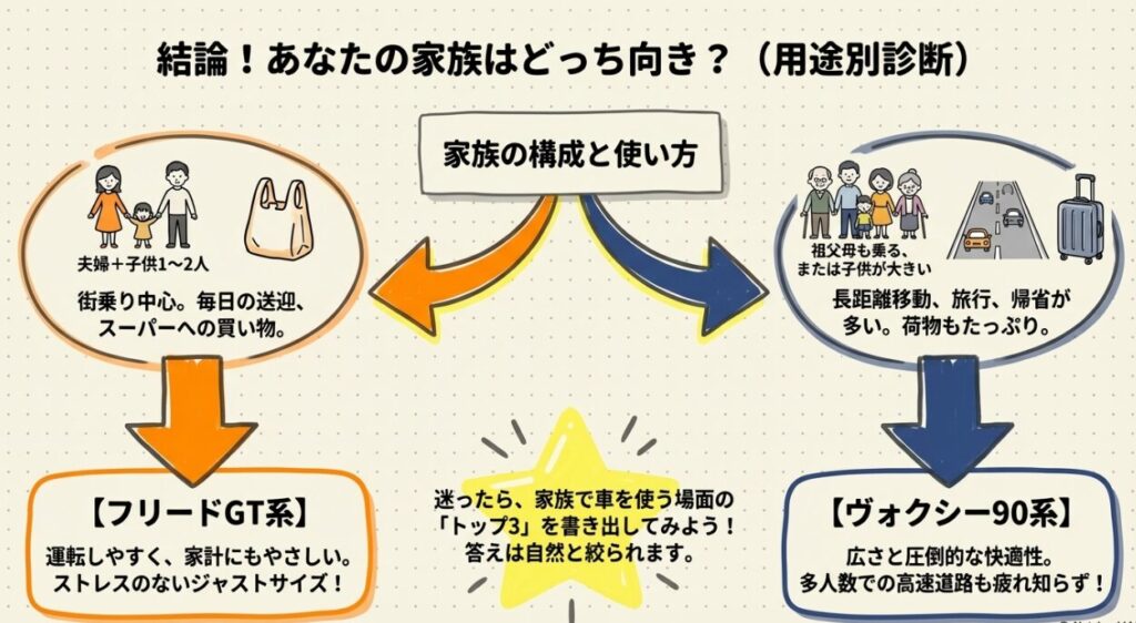 どっち向きかを用途別に解説　新型フリードGT系とヴォクシー90系