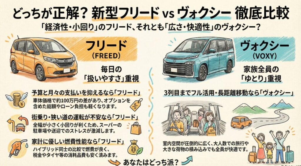 フリード ヴォクシーを比較｜家族向けミニバンのおすすめポイント