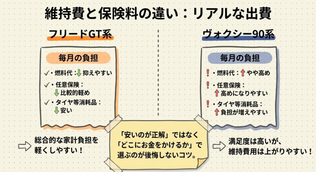 維持費と保険料の違い　新型フリードGT系とヴォクシー90系
