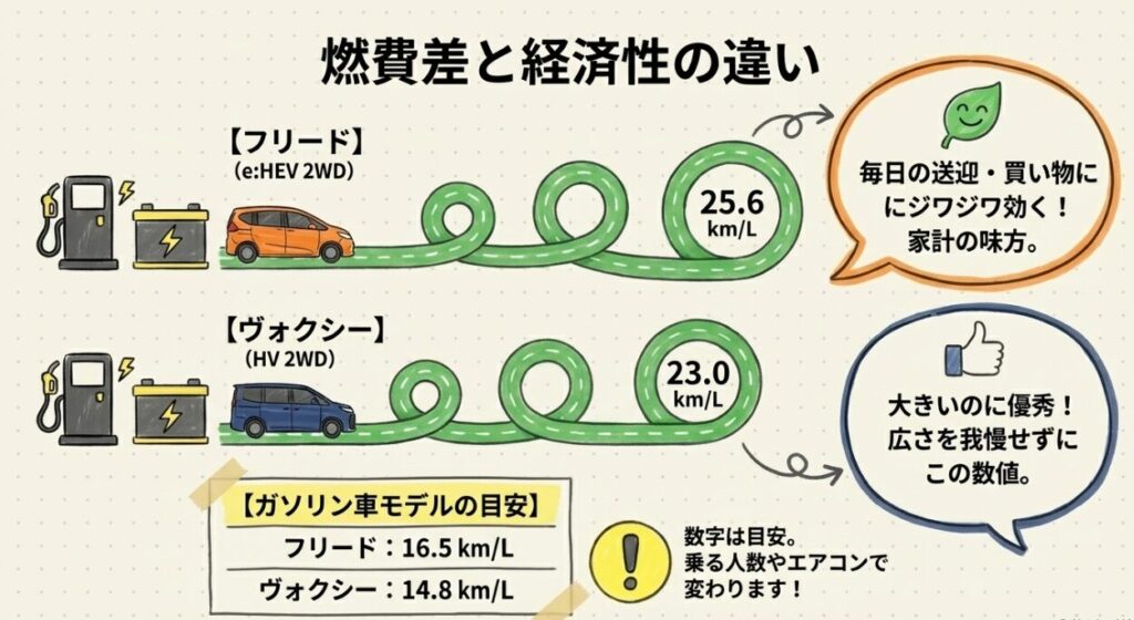 燃費差と経済性の違い　新型フリードGT系とヴォクシー90系