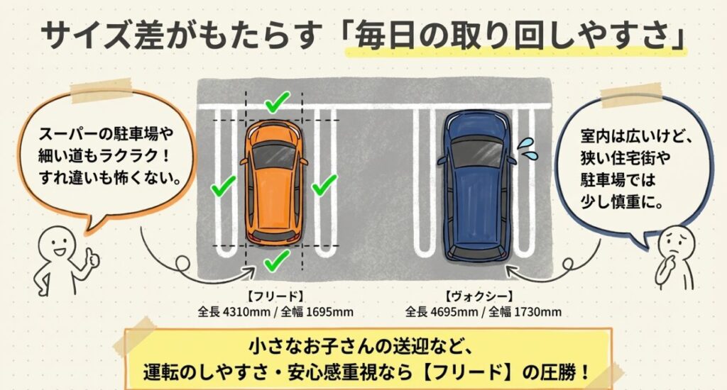 サイズ差と取り回しやすさ　新型フリードGT系とヴォクシー90系