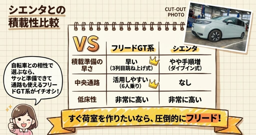 シエンタとの積載性比較　フリードGT系
