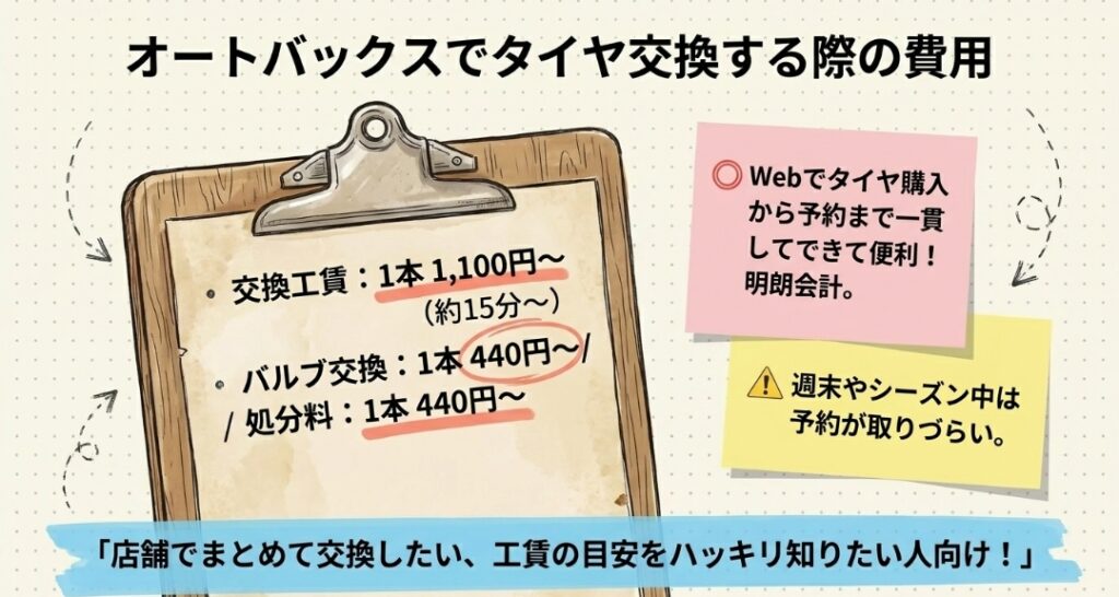 オートバックスでタイヤ交換する際の費用 フリードGT系