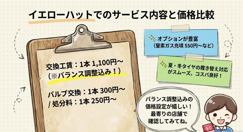 イエローハットでのサービス内容と価格比較 フリードGT系