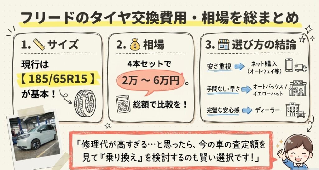 フリードのタイヤ交換費用・相場を総まとめ