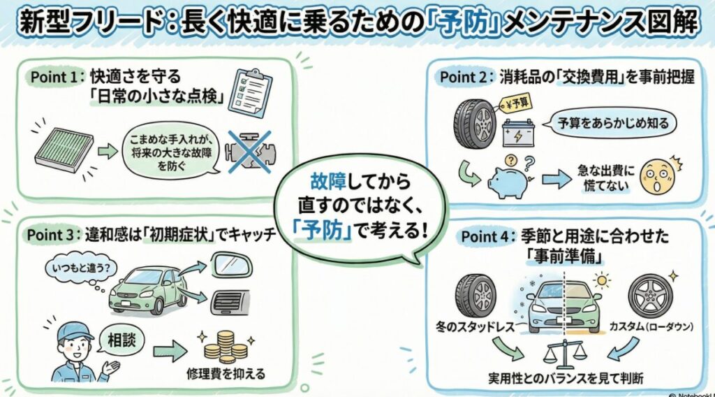新型フリードのメンテナンス完全ガイド｜修理・交換費用・不具合対策までわかりやすく解説