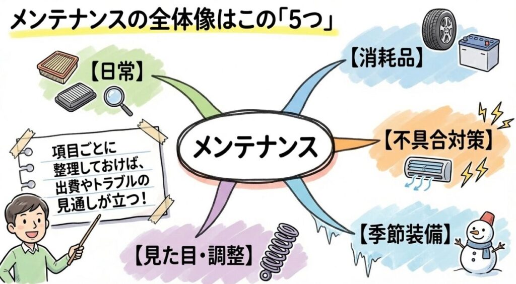 新型フリードのメンテナンスは「5つ」に分けて考えるとわかりやすい