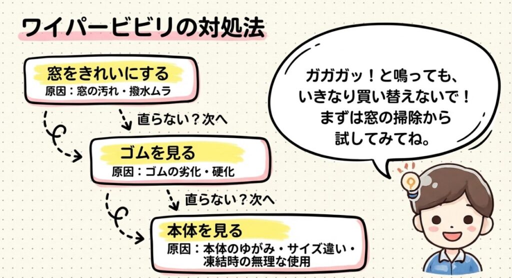 ワイパービビリの対処法　フリードGT系