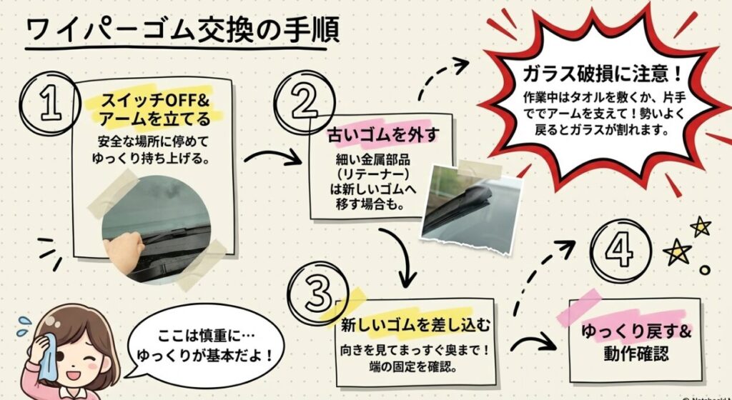 ワイパーゴム交換の手順　フリードGT系