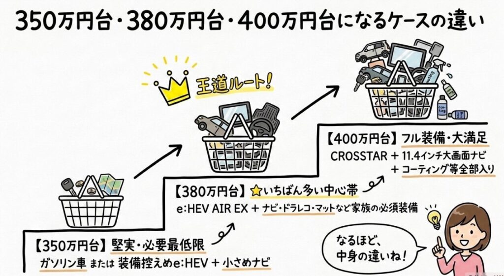 350万円台・380万円台・400万円台になるケースの違い　フリードGT系