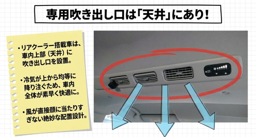 後部座席エアコン、吹き出し口の位置