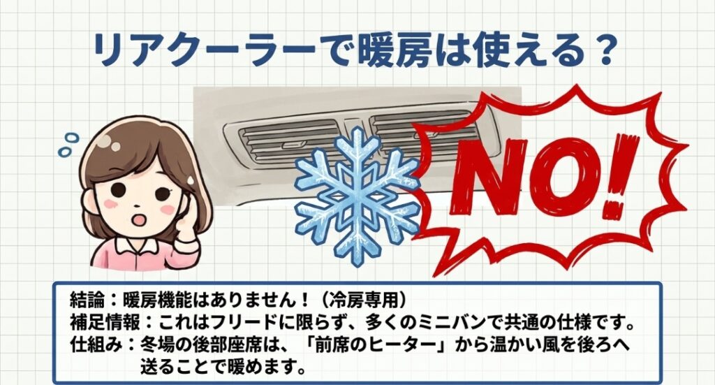 新型フリードのリアクーラーは暖房は使えるのか？