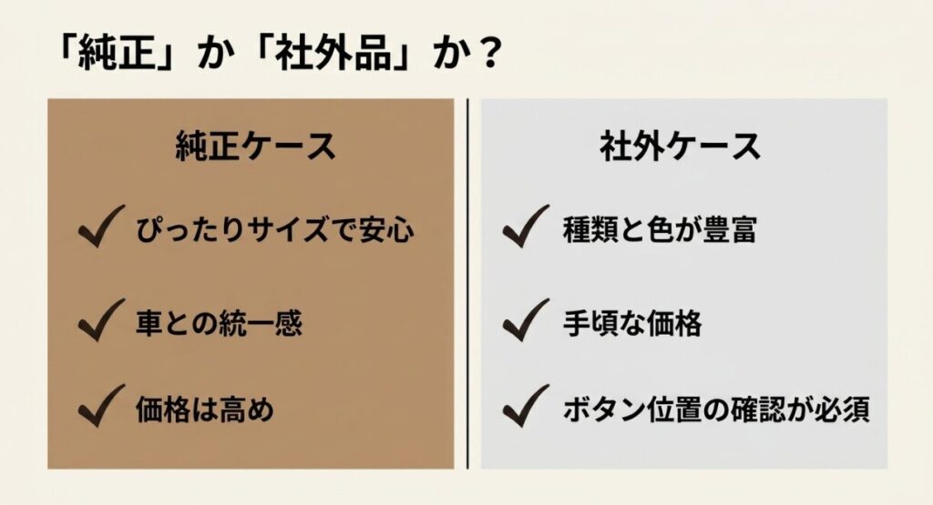 新型フリードの純正キーケースと社外キーケースのメリットを比較したスライド