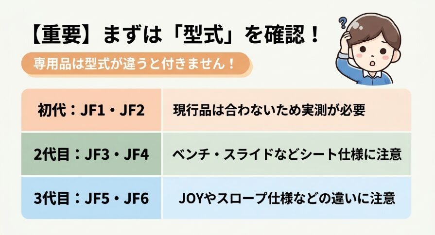 N-BOXのJF1・JF2、JF3・JF4、JF5・JF6ごとの収納用品選びの注意点