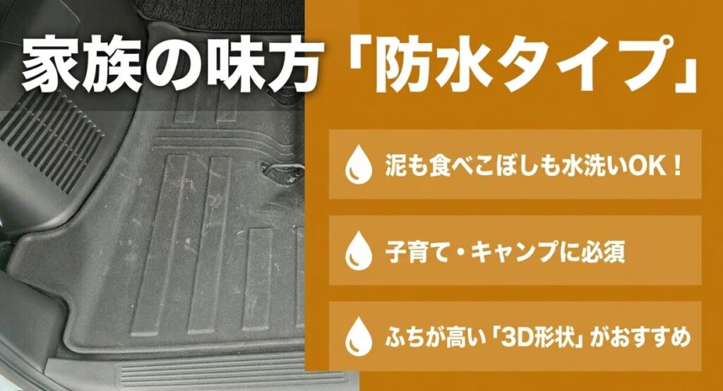 新型フリードの防水フロアマットは子育てやキャンプの泥汚れ対策に便利