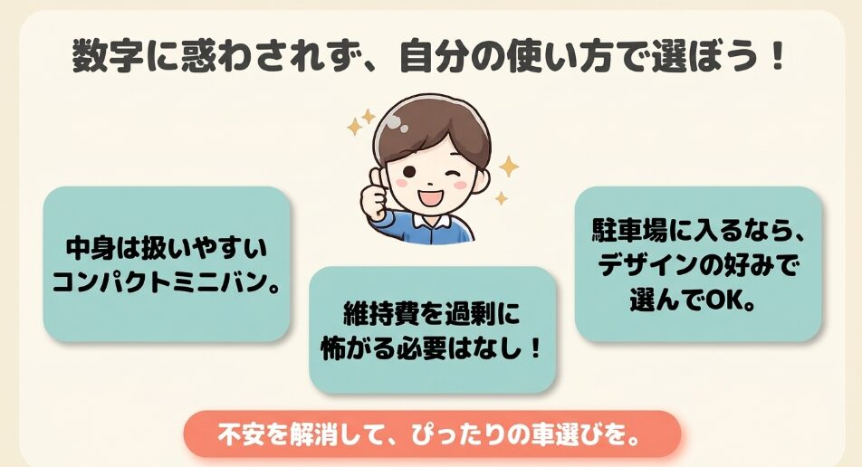 フリードクロスターの3ナンバー、全幅、税金、駐車場確認の要点をまとめた画像