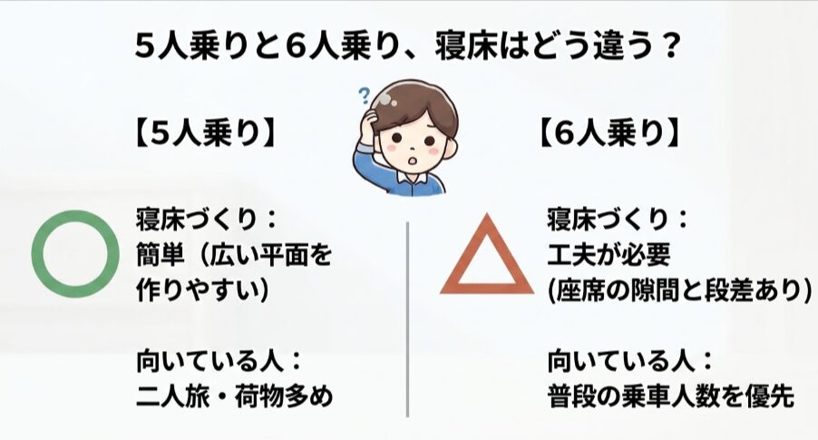新型フリード クロスターの5人乗りと6人乗りで異なる車中泊の寝床づくり