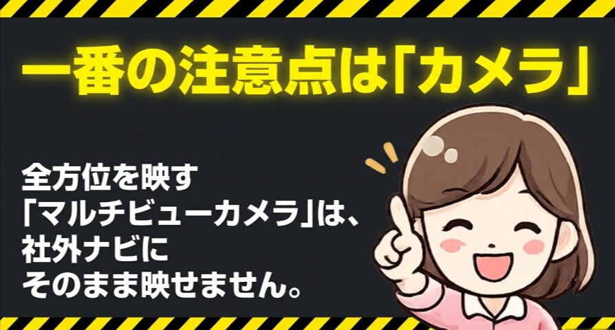 新型フリードクロスターのマルチビューカメラは社外ナビにそのまま映せないことを示す図