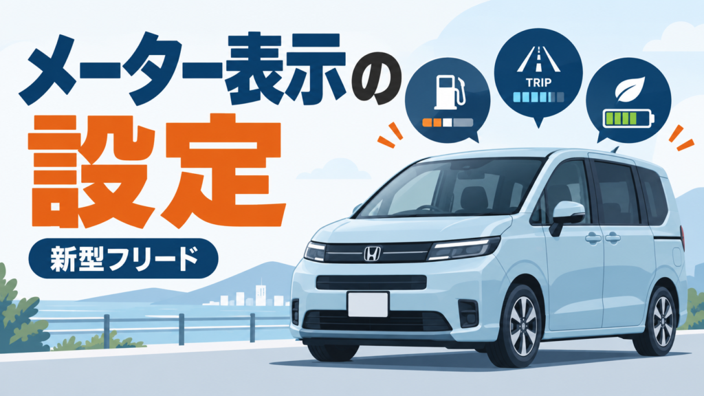 新型フリードと燃料・走行距離・電池の情報を表すイラスト