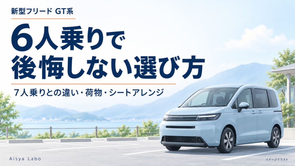 新型フリード6人乗りで後悔しない選び方を、7人乗りとの違い・荷物・シートアレンジから紹介するアイキャッチ