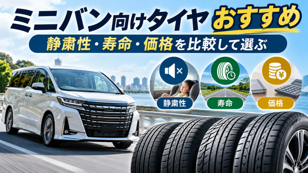 ミニバン向けタイヤを静粛性・寿命・価格で比較するイメージ